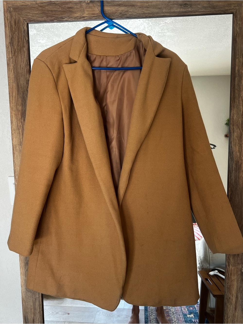 Womens Camel Single-Breasted open front coat